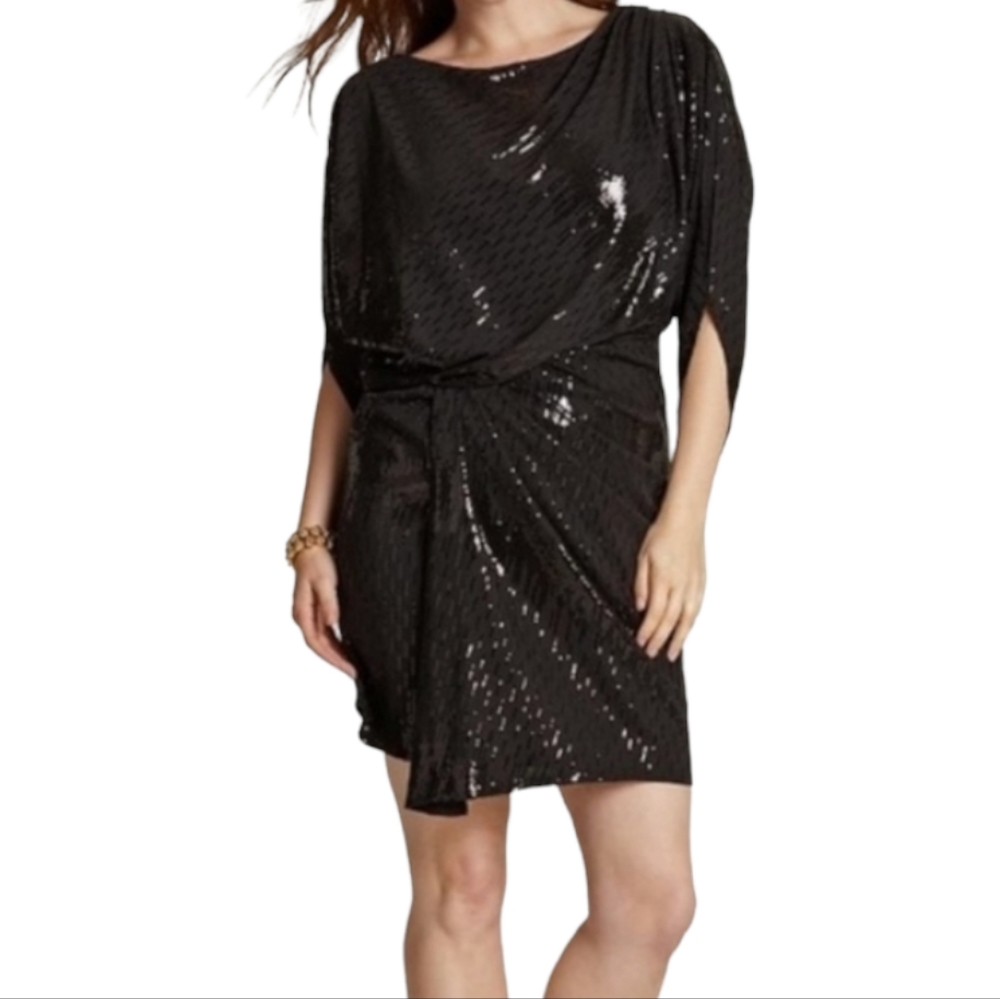 David Meister Black Sequin Dolman Sleeve Blouson Cocktail Dress sz 8 - Picture 9 of 9